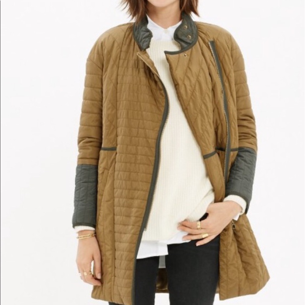 Madewell Quilted Puffer Coat Sz L City Grid Olive